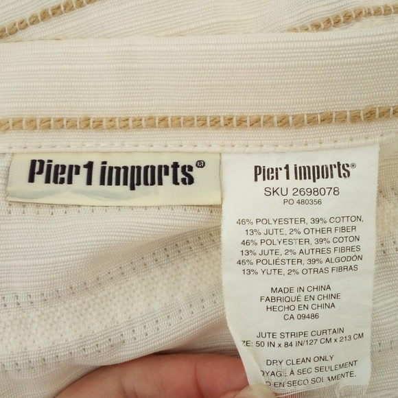 Pier 1 Imports Cream Gold Striped Embroidered Cotton Blend Brass Curtains - Picture 3 of 7